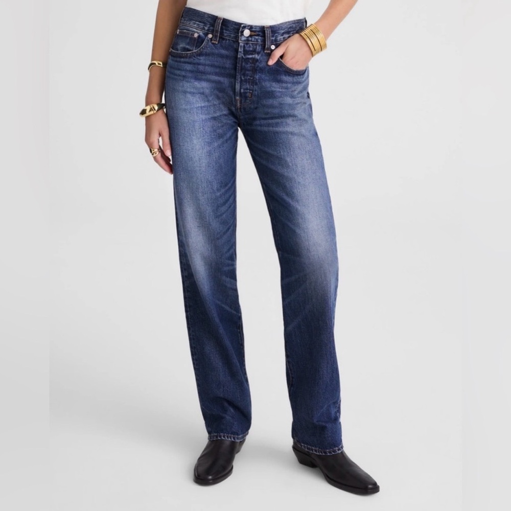 Madwell Dakota Longline Straight Blue Jean Women Size 27 High Waisted Button Fly